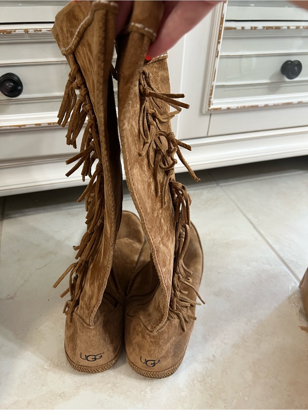 UGG Chestnut Suede Over-the-Knee Fringe Boots - Picture 2 of 8